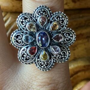 Natural Tanzanite Sapphire Sterling Silver Cocktail Ring Size 9
